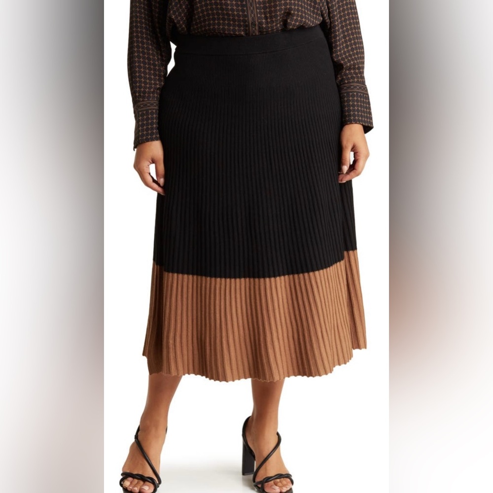Max Studio Pleated Colorblock Sweater Skirt Plus 2X Black Vicuna